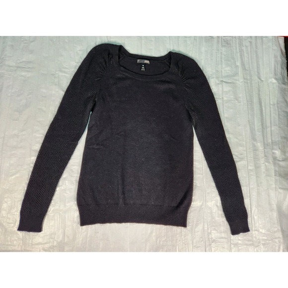Aqua Sweaters - Aqua Cashmere Women's 100% Cashmere Black Sweater Mini Puff Long Sleeve Small S